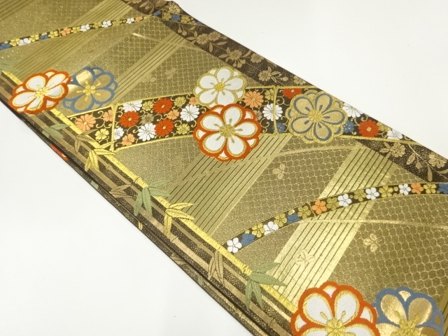 竹節に花模様織出し袋帯